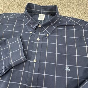Brooks Brothers Men 1818 Original Polo Shirt 2XL Stretch Navy Plaid Logo Regent